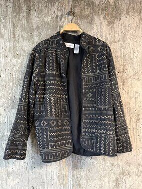 ALFRED DUNNER Women's Quilted Embroidered Jacket Size 14 In Black